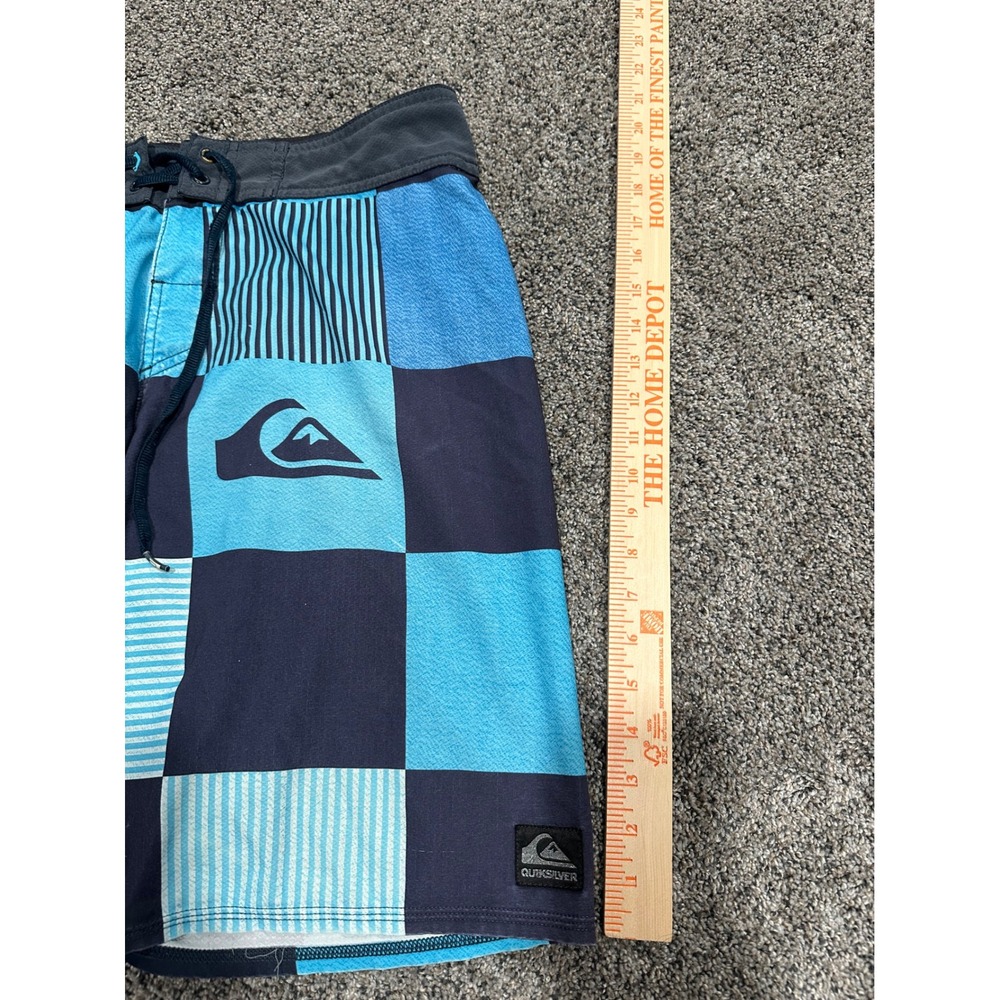 Board Shorts Quiksilver Mens Blue Excellent Patchwork Checkered Swim Trunks 34 - Picture 5 of 6